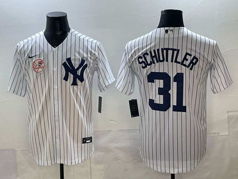 Men New York Yankees #31 Schuttler white stripe Game Nike MLB 2025 Jersey 006